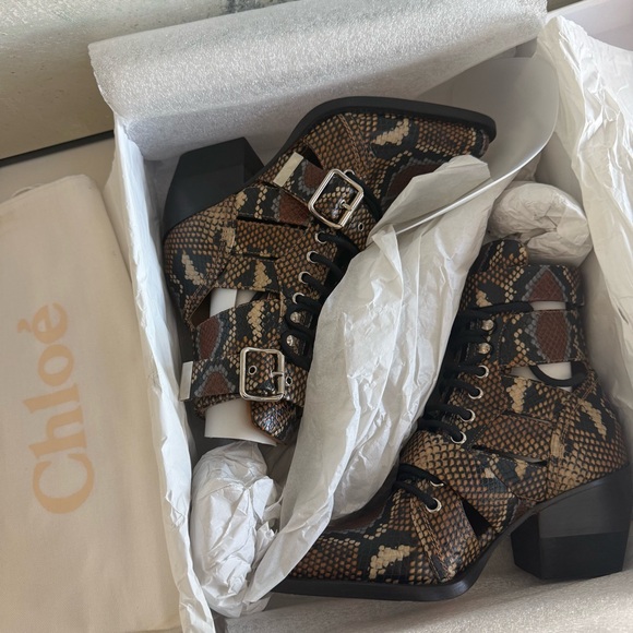 Chloe Brown Snake Print Cut Out Boots - Picture 7 of 9